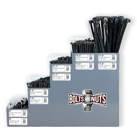 Boltsandnuts.Com Nylon Cable Zip Ties UV Resistant Black & White Nylon - 901 PCS Assortment Kit #450